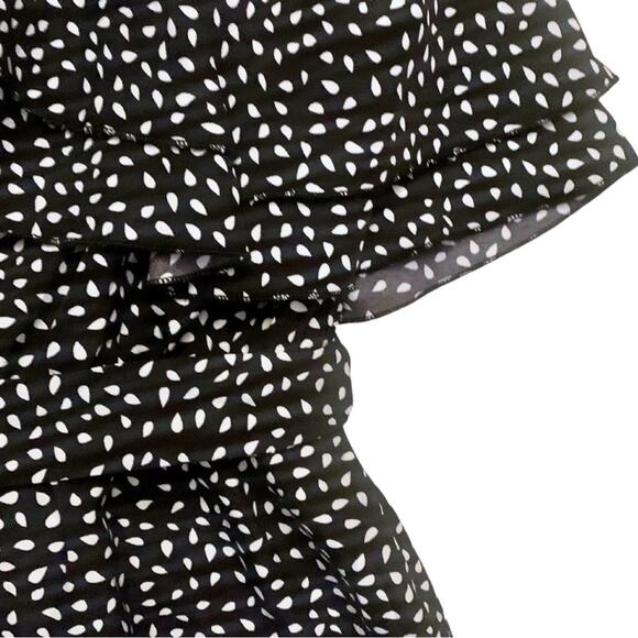 One Shoulder Ruffle Black White Dot Print Jumpsuit Small Sleeveless Wide Leg - Picture 3 of 8